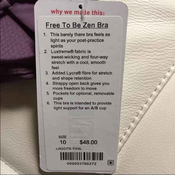 FIRM PRICE NWT LULULEMON FREE TO BE ZEN BRA - - 10 - Picture 3 of 5